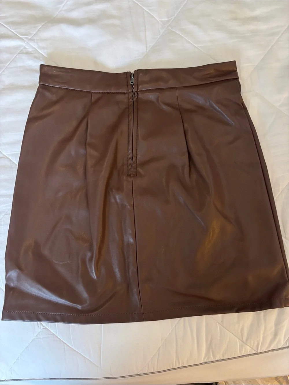 And Now This Brown Faux Leather Wrap Mini Skirt